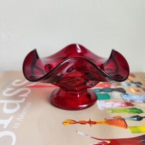 Fenton Georgian Ruby Red Bon Bon Small Compote Dish Vintage Glass